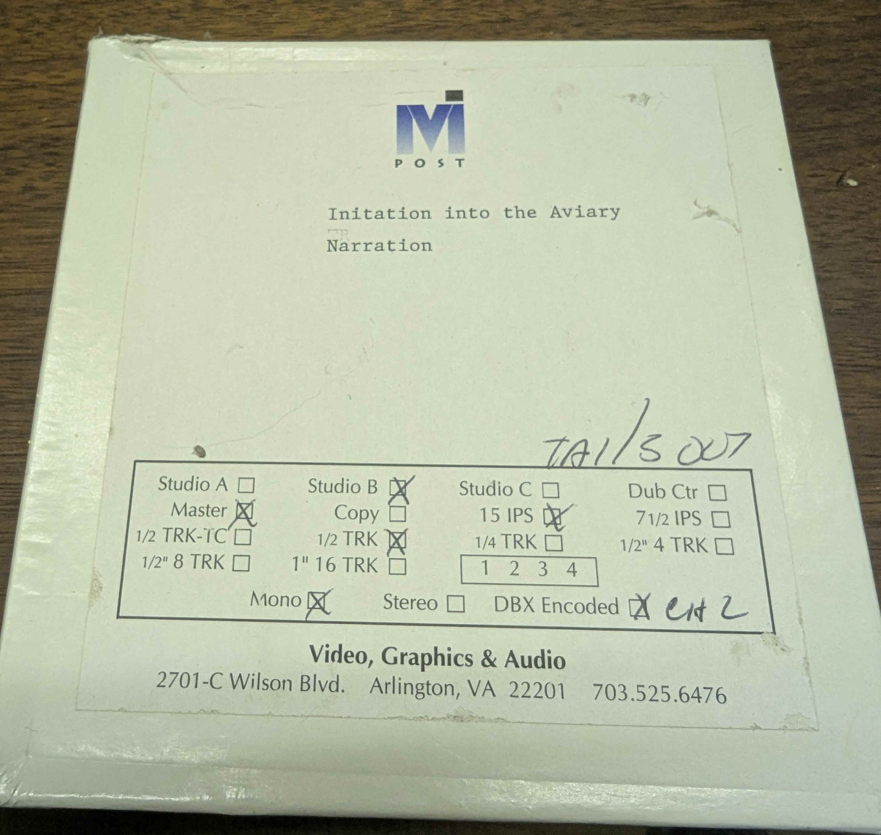 Aviary Master Tape - Voice Recording